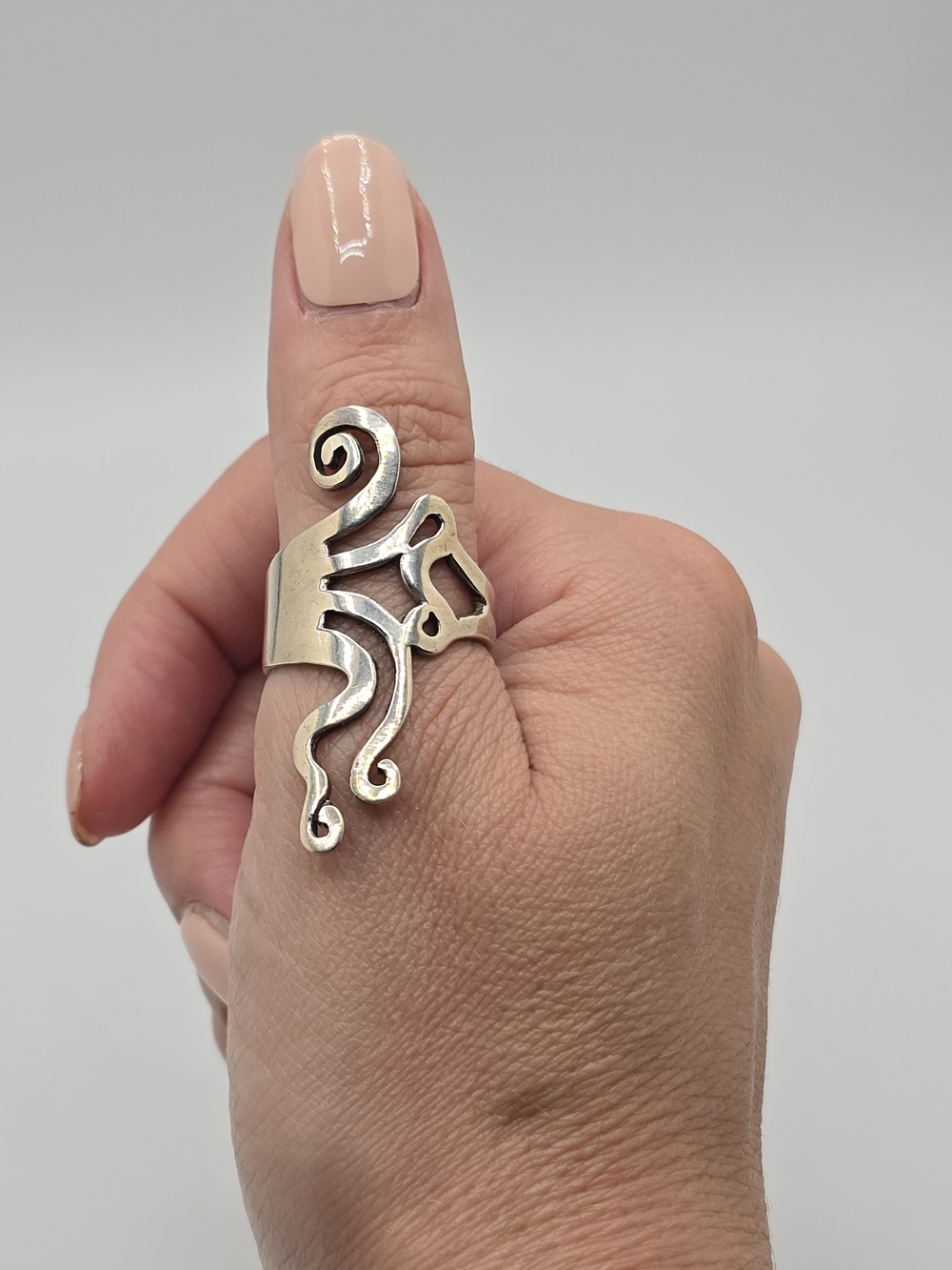 Sterling Silver Fork Style Ring Curled Scroll Size 10.5
